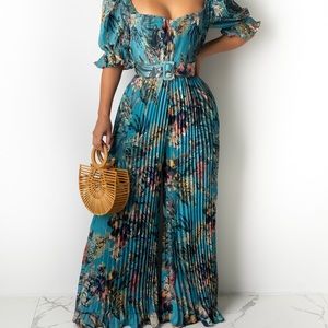 L'atiste Pleated Floral Jumpsuit with Belt
